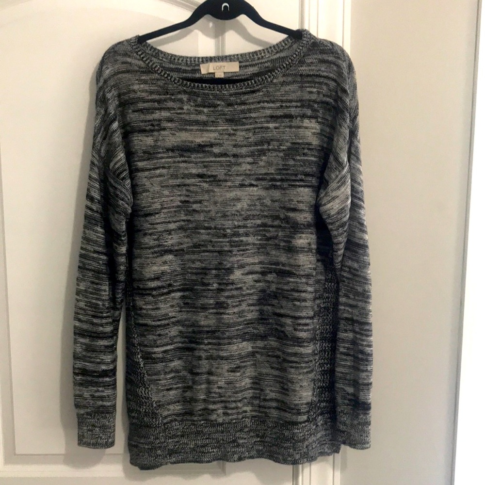 LOFT size XL b/w cotton acrylic rayon rabbit hair pull over sweater